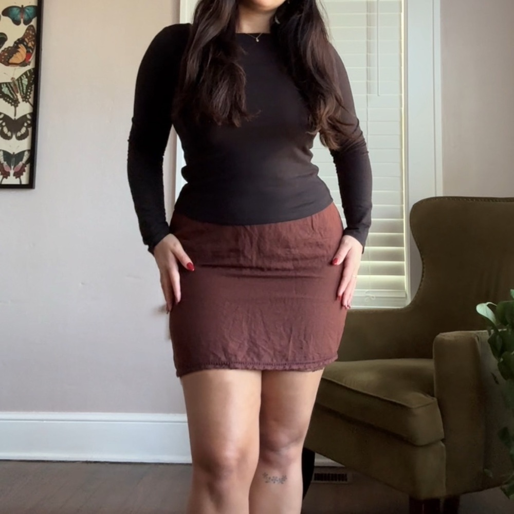 linen and rayon brown skirt